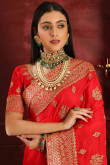 Coral Red Silk Saree With Silk Blouse