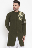 Cotton Army Green Men Kurta