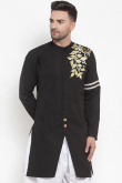 Black Cotton Men Kurta for Wedding Wear with Resham embroidery