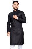 Cotton Black Weaved Lurex Thread Straight Cut Men's Kurta 