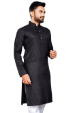 Cotton Black Weaved Lurex Thread Straight Cut Men's Kurta 