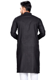 Cotton Black Weaved Lurex Thread Straight Cut Men's Kurta 