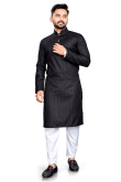 Cotton Black Weaved Lurex Thread Straight Cut Men's Kurta Pajama 