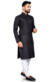 Cotton Black Weaved Lurex Thread Straight Cut Men's Kurta Pajama 