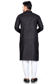 Cotton Black Weaved Lurex Thread Straight Cut Men's Kurta Pajama 