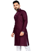 Cotton Burgundy Maroon Weaved Lurex Thread Straight Cut Men's Kurta 