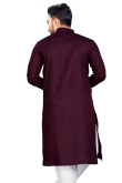 Cotton Burgundy Maroon Weaved Lurex Thread Straight Cut Men's Kurta 