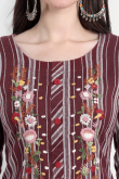 Cotton Dark Maroon Handloom Casual Wear Ready Made Kurti