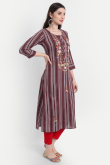 Cotton Dark Maroon Handloom Casual Wear Ready Made Kurti