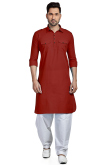 Cotton Deep Red Men Kurta Pajama