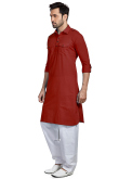 Cotton Deep Red Men Kurta Pajama