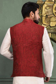 Cotton Deep Red Men Waist Coat