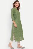 Cotton Dusty Green Embroidered Casual Wear Ready Made Kurti