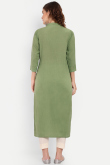 Cotton Dusty Green Embroidered Casual Wear Ready Made Kurti