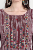 Cotton Embroidered Deep Red Casual Wear Ready Made Kurti