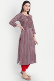 Cotton Embroidered Deep Red Casual Wear Ready Made Kurti