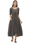 Cotton Kurti Set In Dark Grey Colour
