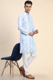 Cotton Light Blue Men's Straight Cut Kurta 