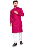 Cotton Magenta Pink Men Kurta Pajama in Magenta Pink for Casual Wear