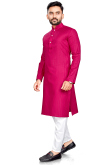 Cotton Magenta Pink Men Kurta Pajama in Magenta Pink for Casual Wear