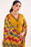 Cotton Mustard Yellow Embroidered Casual Wear Palazzo Suit