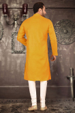 Mustard Yellow Plain Sangeet Men Kurta Pajama in Cotton