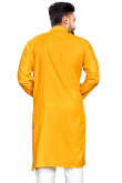 Cotton Mustard Yellow Weaved Lurex Thread Straight Cut Men's Kurta 