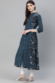 Cotton Navy Blue Printed A-Line Kurti
