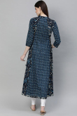 Cotton Navy Blue Printed A-Line Kurti