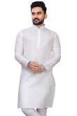 Cotton Off White Weaved Lurex Thread Straight Cut Men's Kurta 