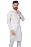 Cotton Off White Weaved Lurex Thread Straight Cut Men's Kurta 