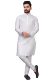 Cotton Off White Weaved Lurex Thread Straight Cut Men's Kurta Pajama 