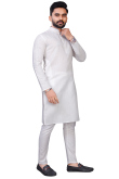 Cotton Off White Weaved Lurex Thread Straight Cut Men's Kurta Pajama 