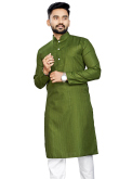 Cotton Olive Green Weaved Lurex Thread Straight Cut Men's Kurta 