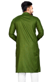 Cotton Olive Green Weaved Lurex Thread Straight Cut Men's Kurta 