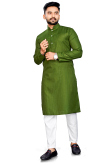 Cotton Olive Green Weaved Lurex Thread Straight Cut Men's Kurta Pajama 