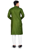 Cotton Olive Green Weaved Lurex Thread Straight Cut Men's Kurta Pajama 