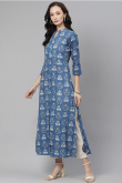 Cotton Pastel Dark Blue Printed Casual Wear Kurti