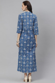 Cotton Pastel Dark Blue Printed Casual Wear Kurti
