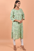 Cotton Pistachio Green Kurti With Printed 