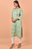 Cotton Pistachio Green Kurti With Printed 