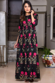 Cotton Printed Kurti Set In Black Colour