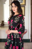 Cotton Printed Kurti Set In Black Colour