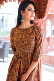 Cotton Printed Kurti Set In Orange Colour