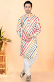 Cotton Rayon Off White Printed Men’s Kurta Churidar
