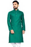 Cotton Sea Green Weaved Lurex Thread Straight Cut Men's Kurta 