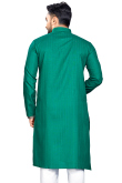 Cotton Sea Green Weaved Lurex Thread Straight Cut Men's Kurta 