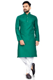 Cotton Sea Green Weaved Lurex Thread Straight Cut Men's Kurta Pajama 