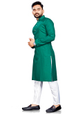 Cotton Sea Green Weaved Lurex Thread Straight Cut Men's Kurta Pajama 