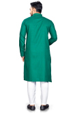 Cotton Sea Green Weaved Lurex Thread Straight Cut Men's Kurta Pajama 